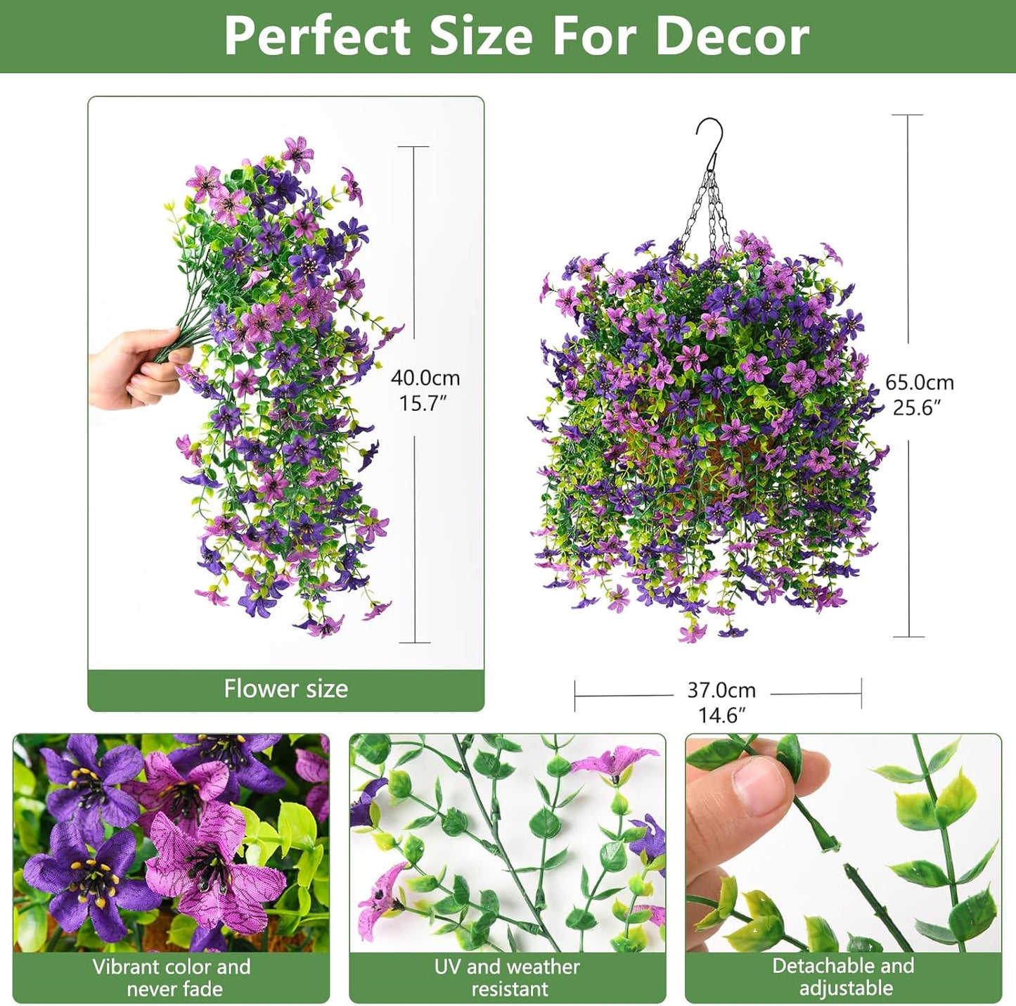 INQCMY Artificial Faux Hanging Flowers Plants Basket for Outdoor Outside Spring Summer Decoration,UV Resistant Fake Silk Daisy in Planter Resistant Look Real for Home Porch Balcony Patio Yard Decor