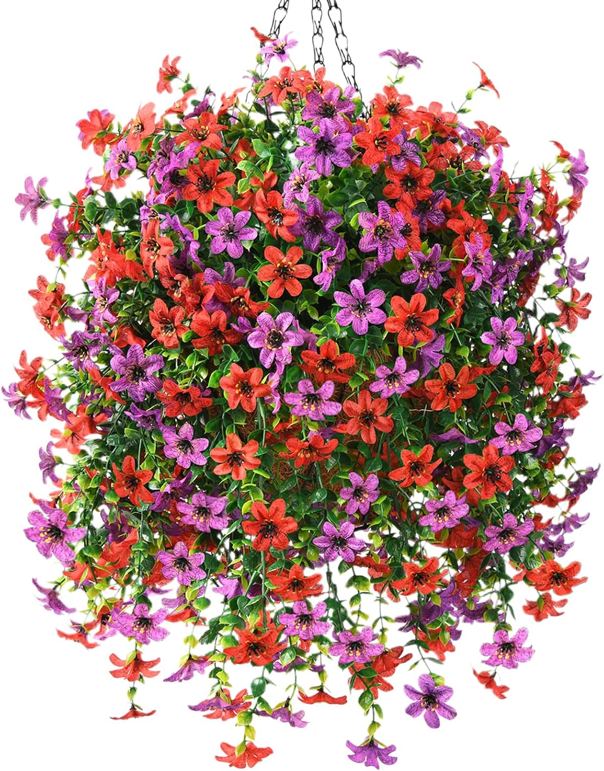 INQCMY Artificial Faux Hanging Flowers Plants Basket for Outdoor Outside Spring Summer Decoration,UV Resistant Fake Silk Daisy in Planter Resistant Look Real for Home Porch Balcony Patio Yard Decor