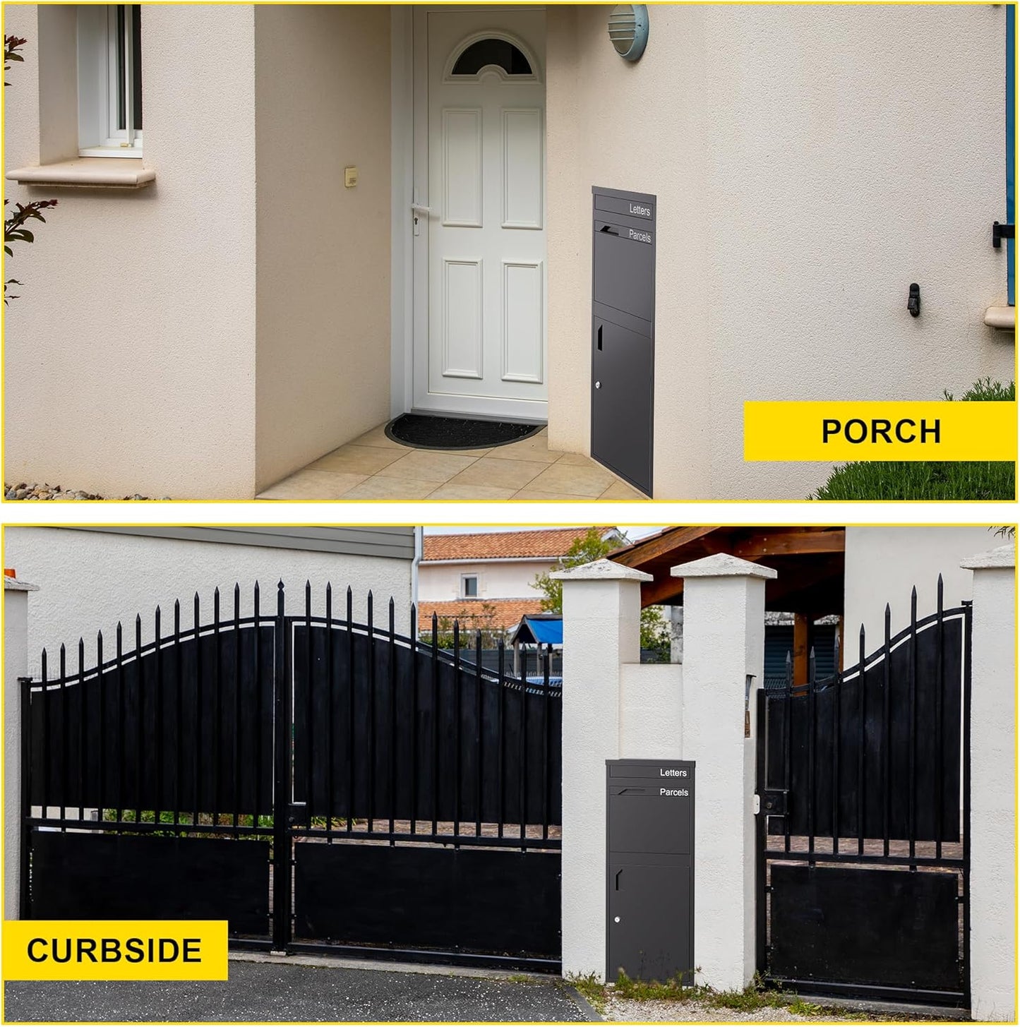 Merapi Parcel Drop Boxes for Outside, 16.3" *15.2"* 40.4" Cold-Rolled Steel Delivery Box for Packages, Anti-Theft Lockable Package Delivery Boxes for Outside, Porch, House, Curbside, Black-BD