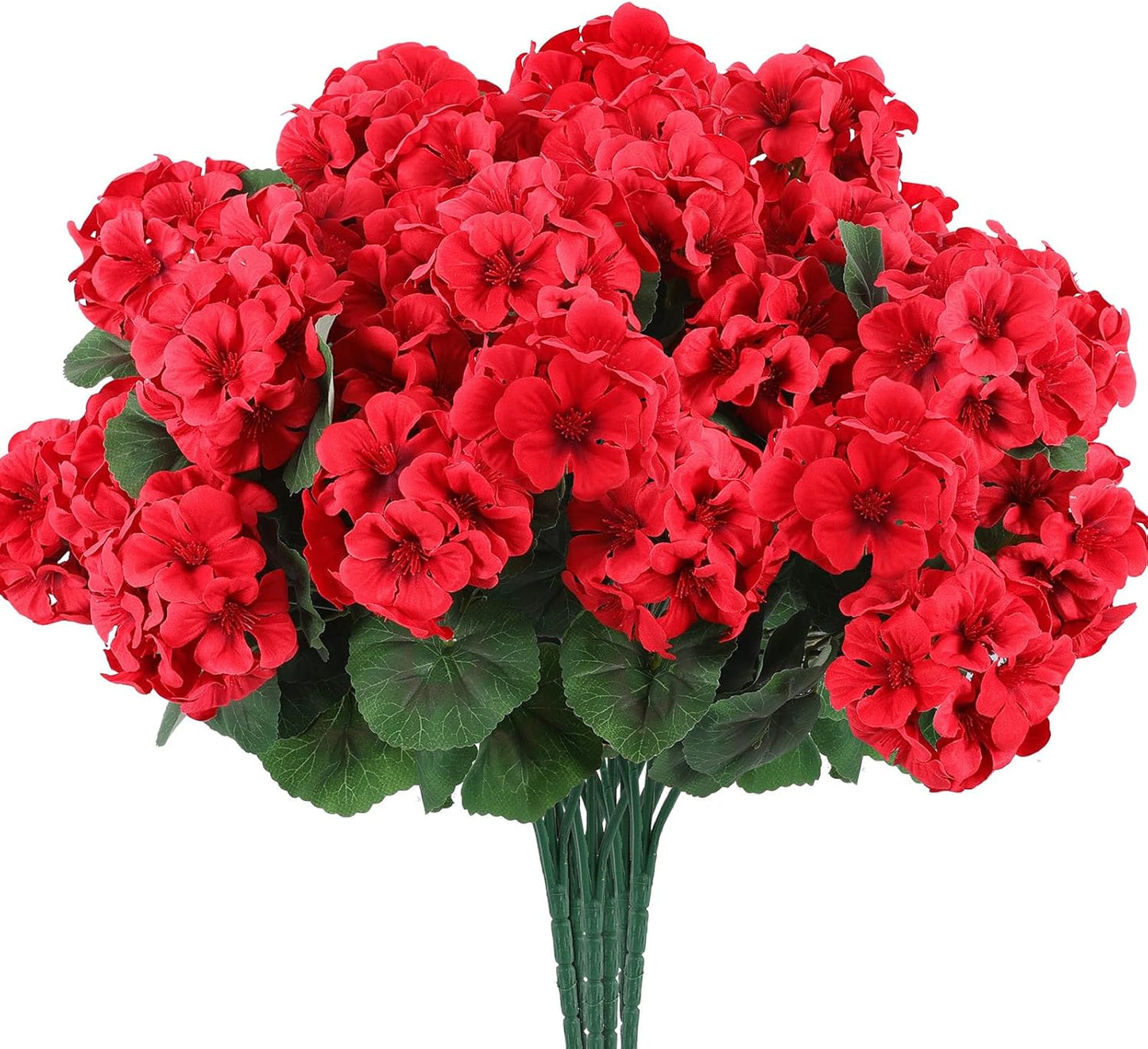 Hananona 2 Set Artificial Outdoor Geraniums Flowers with Hanging Basket, 2 Hanging Planters with 12 Pcs Red Geranium Flowers for Spring Summer Front Porch Garden Patio Home Decor (2, Red)