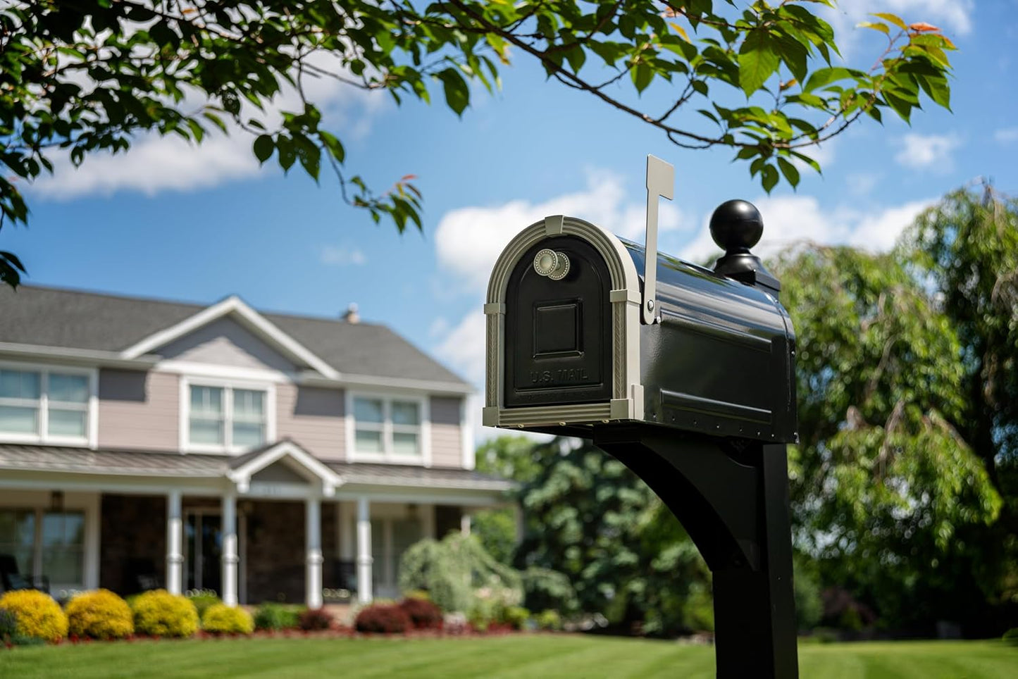 Brunswick Large, Steel, Post Mount Mailbox, Black with Brushed Nickel