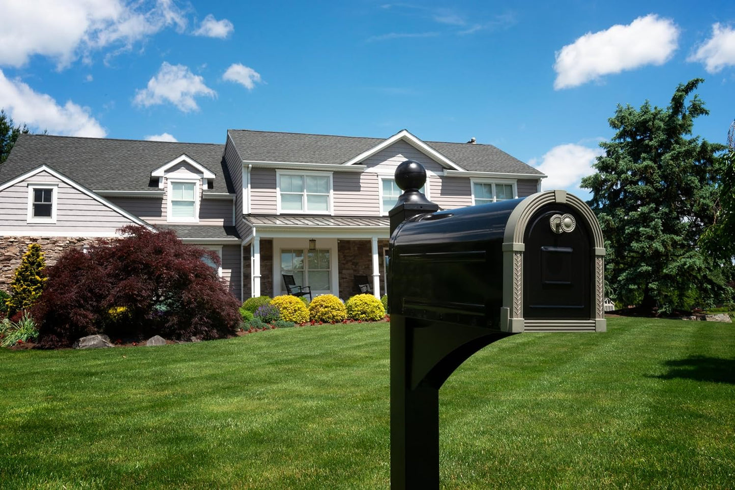 Brunswick Large, Steel, Post Mount Mailbox, Black with Brushed Nickel
