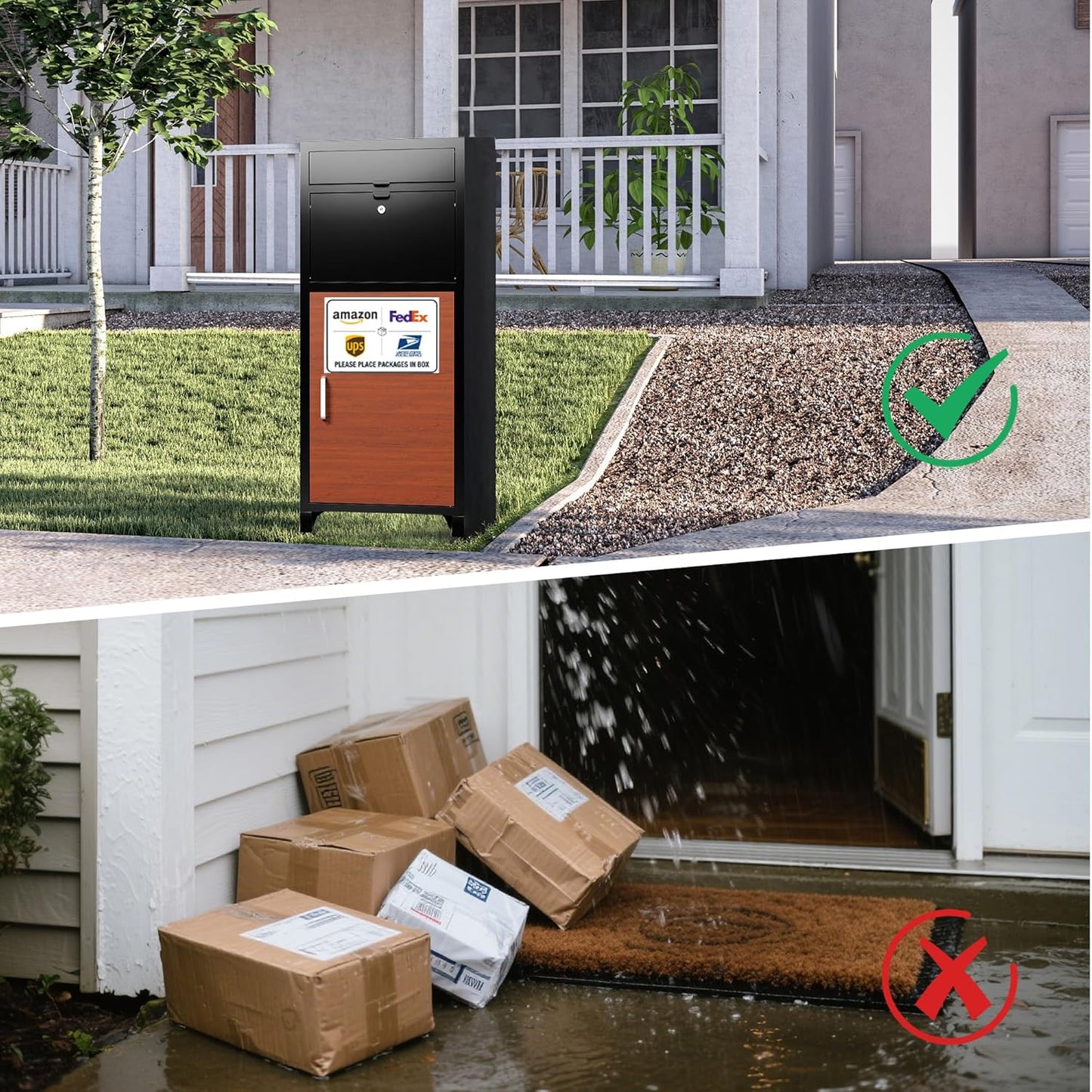 Large Parcel Drop Box with Mailbox Outdoor Package Delivery Boxes for Outside 36.6" H Anti-Theft and Waterproof Deliveries Box for Yard Garden Patio Home Porch Curbside