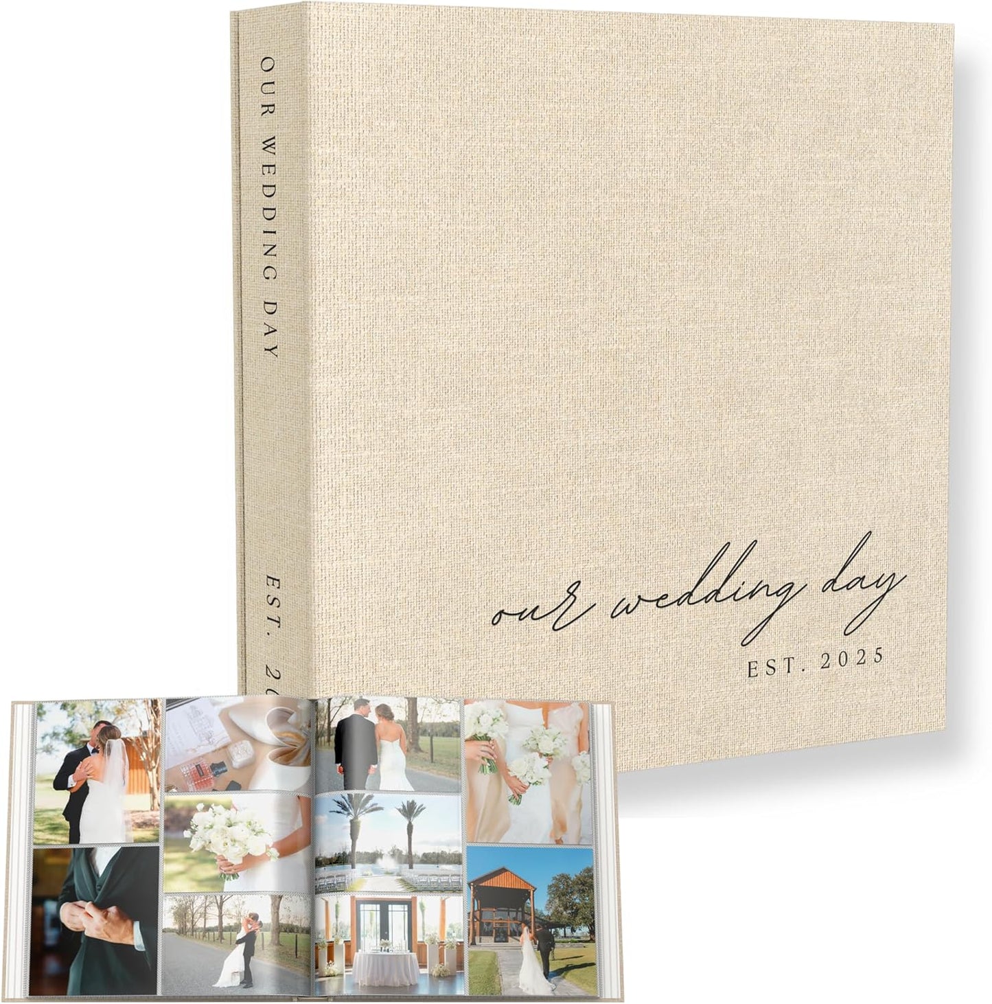 Wedding Photo Album 4x6 Pictures - Large Picture Scrapbook with 400 Pockets for Horizontal & Vertical Photos - Linen Photo Album Book for Personalized Wedding Day Memory Keepsake