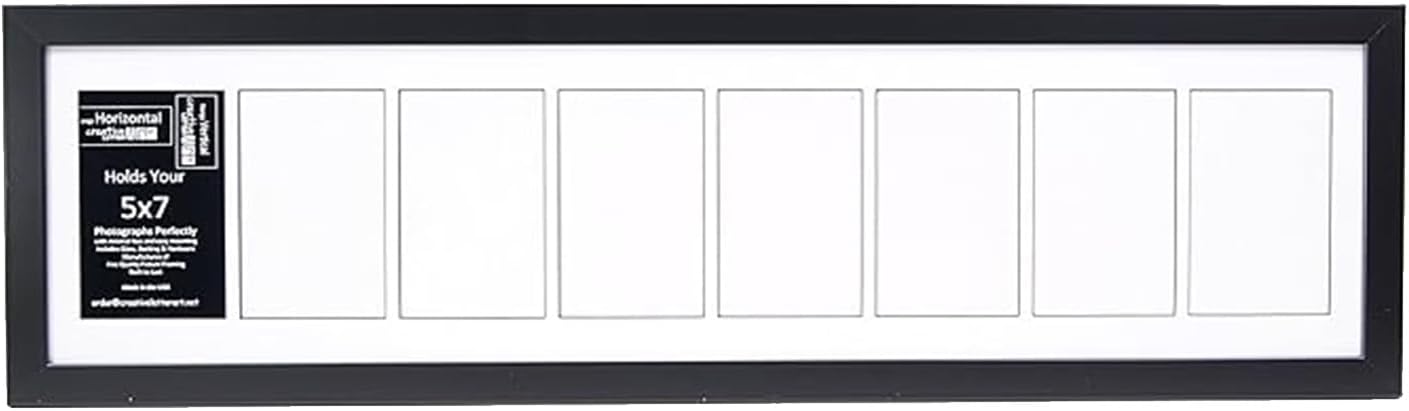 Creative Letter Art - 4 Opening 5x7 Black Picture Frame with 10x24-inch Black Mat Collage including Full Strength Glass, Alphabet Photography