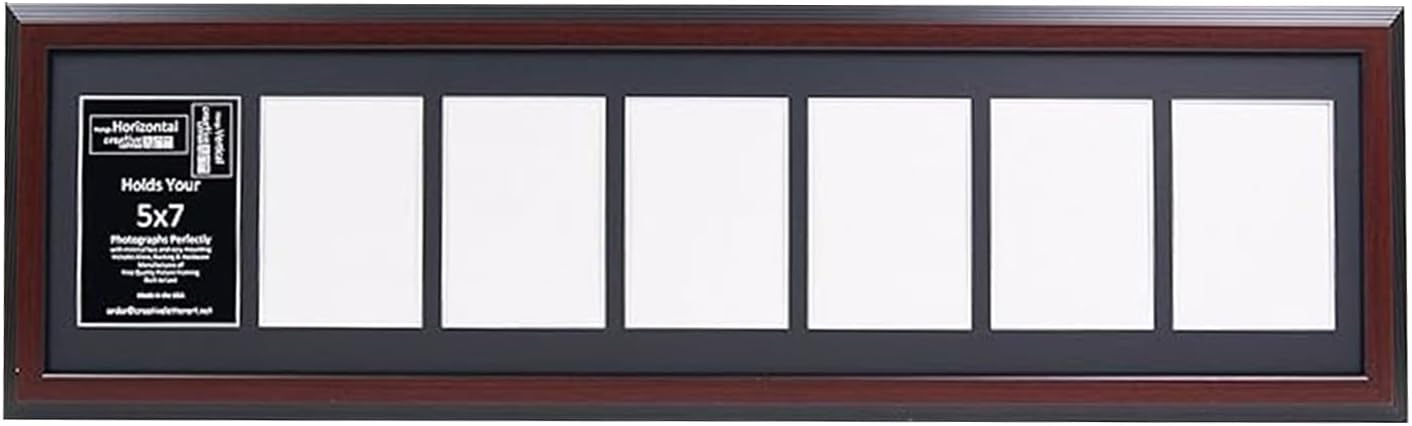 Creative Letter Art - 4 Opening 5x7 Black Picture Frame with 10x24-inch Black Mat Collage including Full Strength Glass, Alphabet Photography