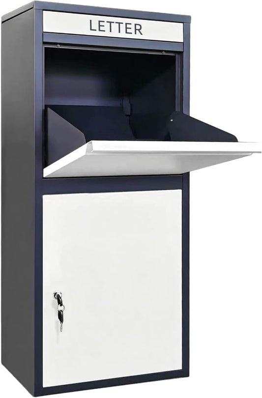 Package Delivery Boxes for Outside, Extra Large Capacity Modern Mailbox, Outdoor Freestanding Porch Box for Packages (Black and White)