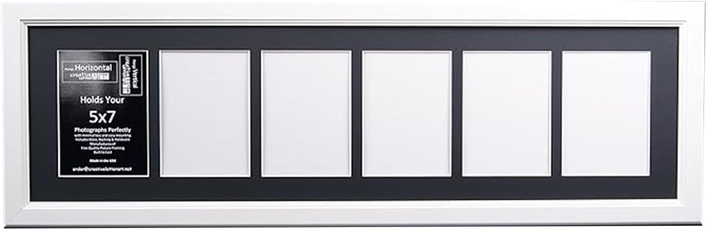 Creative Letter Art - 4 Opening 5x7 Black Picture Frame with 10x24-inch Black Mat Collage including Full Strength Glass, Alphabet Photography