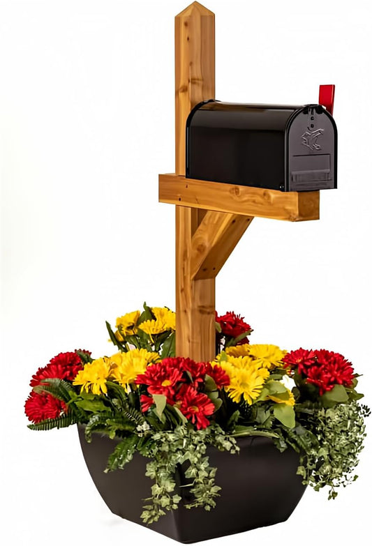 SnapPot® Mailbox Planter – 24" Resin Wrap for 4×4 & 6×6 Posts, Extra‑Large 16+ Gal Planter, Weatherproof UV‑Stable Tuxedo Black