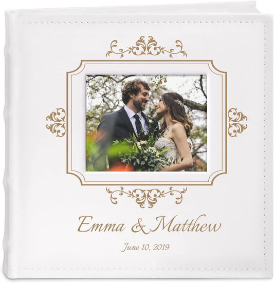Maverton Slip-In Photo Album for couples - Engravable cover with a photo frame- White leatherette- 200 images- Personalized album for parents - For Wedding - photo frame