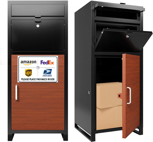 Large Parcel Drop Box with Mailbox Outdoor Package Delivery Boxes for Outside 36.6" H Anti-Theft and Waterproof Deliveries Box for Yard Garden Patio Home Porch Curbside