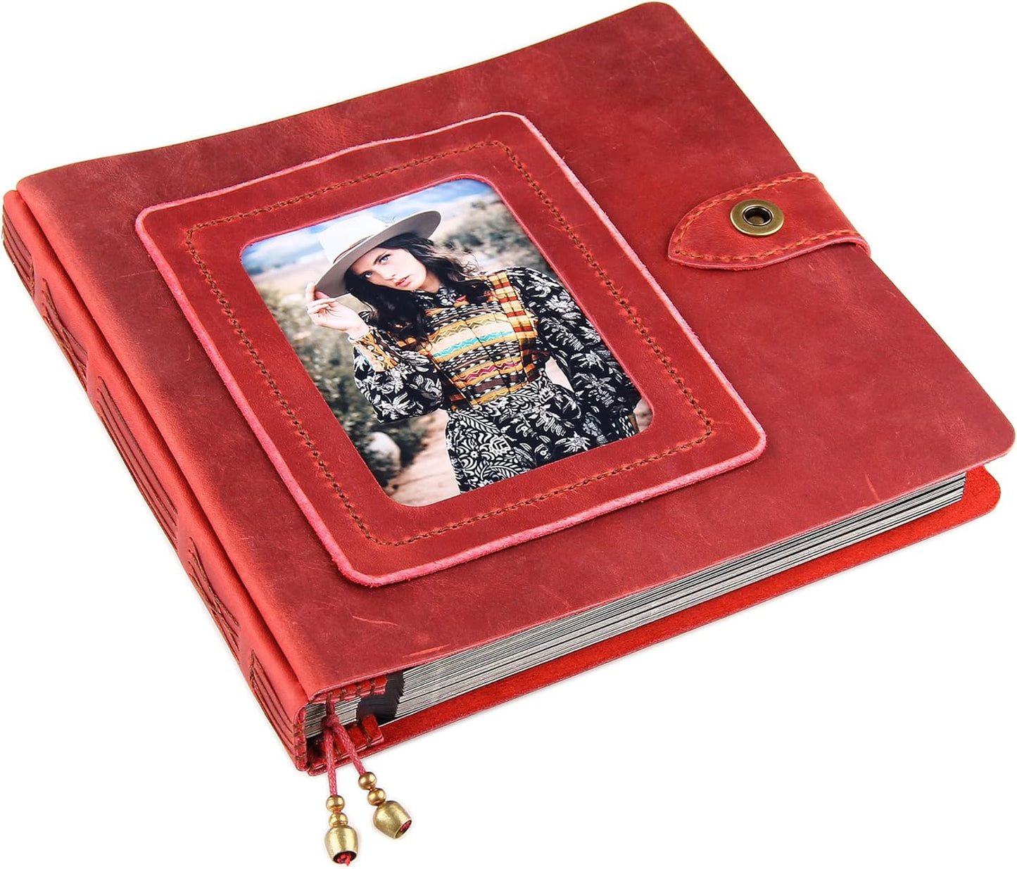 Robrasim Brown Leather Self-Adhesive Photo Album, 9.6x9.6x1.3 in, Holds 3x5, 4x6, 5x7, 6x8 Photos
