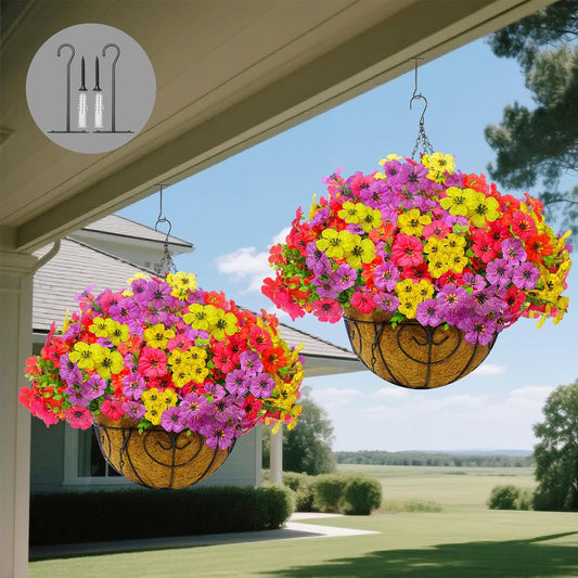 Artificial Hanging Flowers Plants 2 Set,Faux Flowers Basket for Outdoor Porch Decor,Fake Silk UV Sun Resistant Colorful Life-Like Hanging Daisy for Garden Balcony Yard Dector