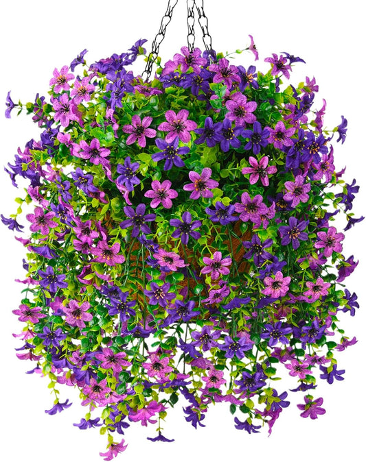 INQCMY Artificial Faux Hanging Flowers Plants Basket for Outdoor Outside Spring Summer Decoration,UV Resistant Fake Silk Daisy in Planter Resistant Look Real for Home Porch Balcony Patio Yard Decor