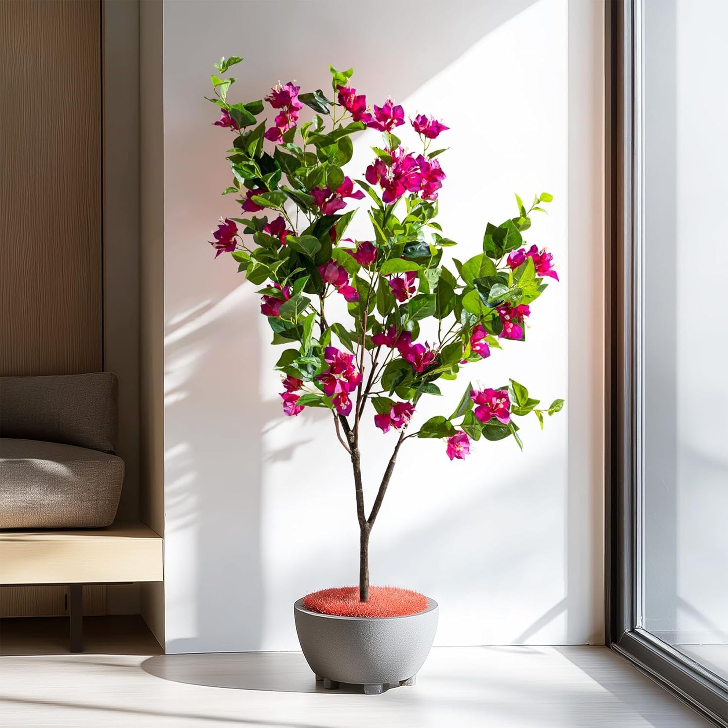 5FT Artificial Bougainvillea Tree Artificial Tree Tall Potted Fake Bougainvillea Trees for Outdoor Indoor Lifelike Potted Faux Plants with Wood Trunk and Flowers Office Wedding Home Decor